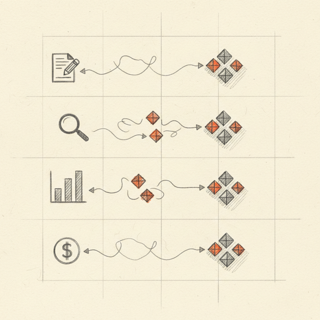 A function-to-agent map showing how each human role connects to AI agent clusters